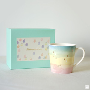 日本afternoon tea雨后彩虹彩绘描金陶瓷马克杯子精致咖啡杯礼物