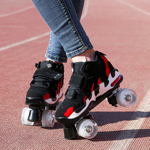 新款成人双排溜冰鞋儿童四轮滑鞋成年男女旱冰鞋双排轮滑冰鞋闪光