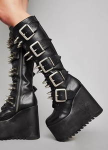 现货正品Dollskill旗下Widow哥特朋克金属铆钉坡跟黑色厚底鞋长靴