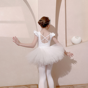 Next Kiss儿童舞蹈服夏季芭蕾舞短袖女童练功服幼儿白色连体舞服