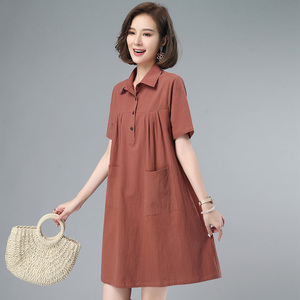 夏季女装小个子宽松韩版连衣裙2024年中年妈妈夏天气质显瘦小裙子