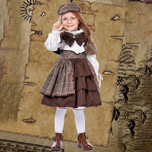Lolita服英伦学院风cosplay服装儿童侦探福尔摩斯套装含披肩眼镜