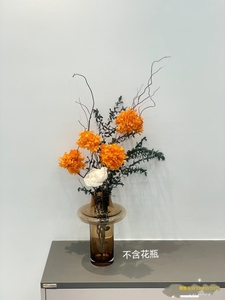 云南干花橙色绣球通草花永生花组合/心想事成/不含花瓶