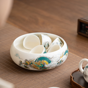 羊脂玉白瓷茶洗茶具茶道零配件大号陶瓷洗笔缸家用杯洗水洗茶渣缸