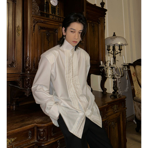 HARH“岚夜丨月白”原创中式立领黑白衬衫小众设计感法式垫肩衬衣