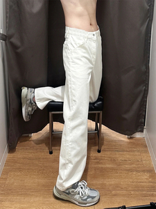 07qwer裤子男款f2ocus白色牛仔裤夏季薄款潮微喇弹力3stro直筒裤