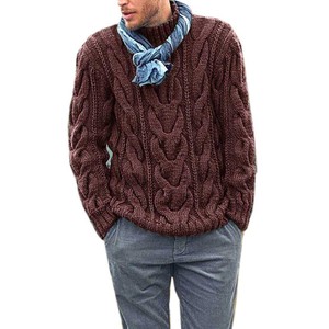 2023欧版冬季休闲纯色毛衣复古情怀棒针粗线超厚长袖套头毛衫外套
