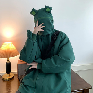 墨绿色青蛙套头冲锋衣男春秋美式机能风小怪兽衣服外套情侣装夹克