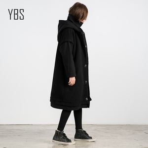 YBS设计师原创 冬季新款连帽假两件女装中长款大…