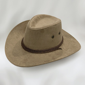 亚麻西部牛仔帽子麂皮绒春夏男女户外登山大沿帽爵士帽遮阳帽骑士