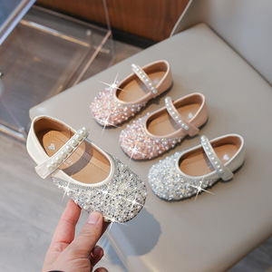 春季女童公主鞋1-2-3岁女宝宝小皮鞋4小童水晶鞋儿童软底浅口单鞋
