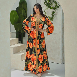 新款民族风中东女装印花连衣裙埃及长袍迪拜旅游阿拉伯长裙异域风