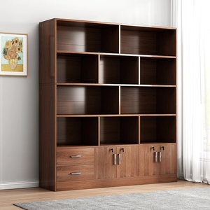 实木色书架置物架落地客厅办公室文件柜靠墙展示柜木柜子家用书柜