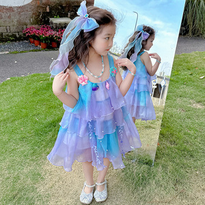 朵莉亚裙子女童人鱼公主裙夏季儿童紫色美人鱼连衣裙小女孩吊带裙
