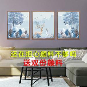 数字油画diy 自绘填色画三联三拼客厅风景手绘填充手工装饰油彩画