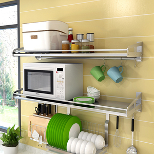 微波炉置物架厨房304不锈钢壁挂式收纳调料电烤箱支架子隔板商用