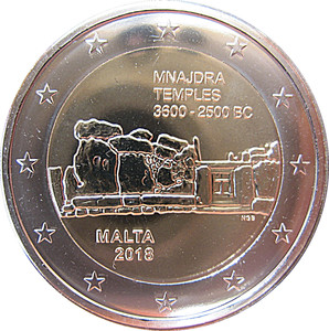 马耳他 2018年 姆纳德拉石庙 2欧元 双色 纪念币 全新UNC