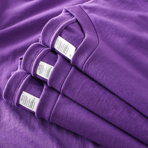 紫色 美式280g重磅长袖t恤男秋季正肩小领口打底衫宽松纯棉卫衣女