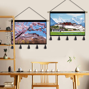 西藏布达拉宫挂画布艺房间客厅装饰画藏族主题餐厅风景挂毯壁画布