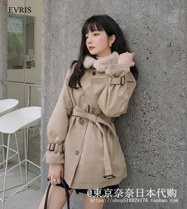 日本代购EVRIS蓝灰色派克服棉服女冬加厚小众设计感收腰显瘦棉衣