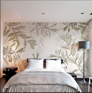 北欧风格墙纸东南亚植物客厅沙发背景壁纸简约小清新叶子卧室壁画