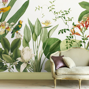 热带植物壁纸美式风景欧式背景墙纸植物大型壁画满屋来图定制墙纸
