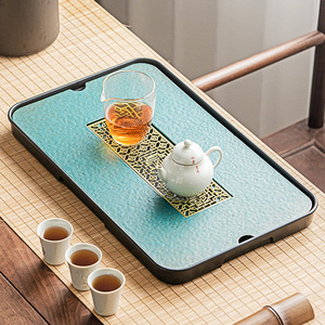 窑变陶瓷茶盘小型家用简约轻奢现代茶台茶具托台蓄水式干泡盘茶海