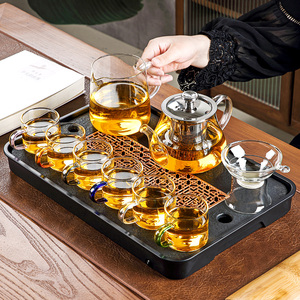 日式玻璃茶具套装家用功夫茶杯茶台简约客厅办公室泡茶茶壶小茶盘