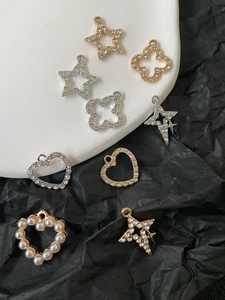 亚子手作  合金镂空水钻珍珠吊坠配件DIY材料饰品耳环项链挂件