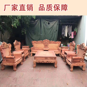 缅甸花梨欧式红木沙发浮雕深雕工厂直销大果紫檀美式古典红木家具