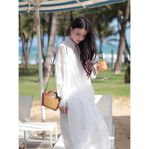 KUN【布拉格广场】白色衬衫半身裙子两件套装女时尚2024春夏新款