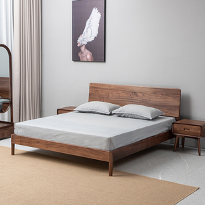 北美黑胡桃木床北欧实木床卧室双人床1.5米1.8米大床纯实木婚床