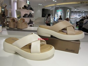 专柜正品BATA拔佳女鞋2023夏季新款羊皮粗跟增高舒适凉拖鞋AVT02