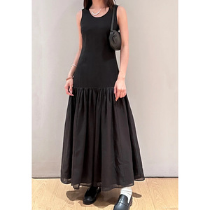 COS女装裙子 标准版型圆领拼接低腰无袖连衣裙黑夏新品1226797001