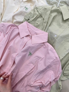 粉色灯笼袖口短袖衬衫女夏季设计感小众衬衣小个子法式别致上衣