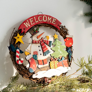 Hromeo 美式复古圣诞节欢迎门牌门挂木质老人雪人圣诞装饰挂件