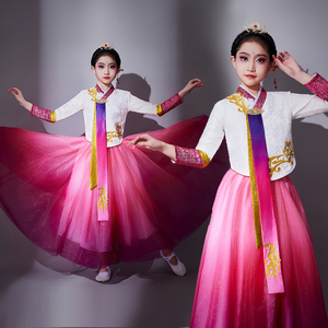 女童韩服韩国刺绣花学生朝鲜民族长裙演出服套装儿童宫廷舞蹈服装