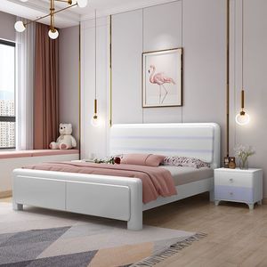 枕中梦实木床现代简约白色烤漆橡木床北欧气压高箱储物1.8m1.5米