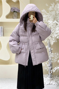 羽绒服女中长款冬季2023新款韩版高级感连帽抽绳小个子面包服外套