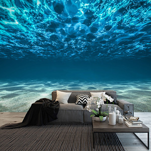 3d立体海底世界墙纸视觉延伸空间壁纸主题餐厅酒店壁纸餐厅沙发墙
