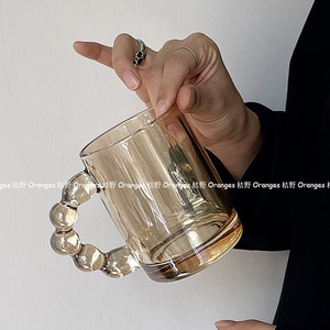 玻璃马克杯家用ins博主同款糖葫芦手柄咖啡杯果汁饮料杯情侣水杯