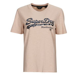 Superdry极度干燥女装T恤休闲风圆领全棉宽松显瘦短袖玫瑰色夏季