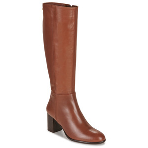 Fericelli女靴侧拉链高跟骑士靴棕色真皮气质显瘦长筒靴冬季新款