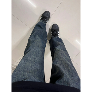 深蓝色cleanfit直筒牛仔裤男夏季美式复古长裤2024新款vibe裤子潮