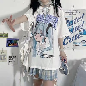 黑白色日系软妹动漫画二次元少女短袖T恤女夏新款上衣服学生ins潮