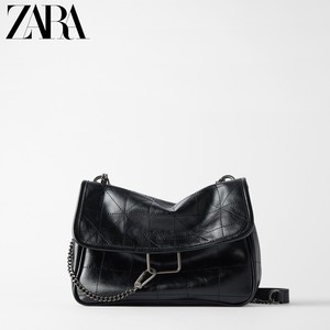 ZARA女包 流浪包2023新款黑色摇滚风软质钱包式单肩斜挎包链条包