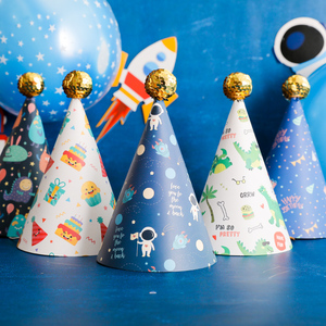 宇航员儿童生日帽宝宝周岁派对装饰纸帽子生日蛋糕帽子恐龙帽批发