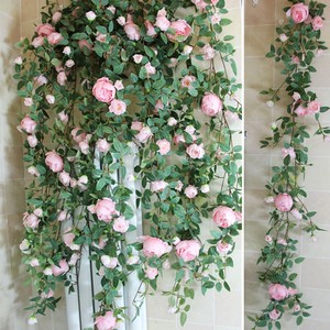 仿真大玫瑰藤条装饰壁挂花塑料花卉园艺绢花草悬挂绿植物管道吊顶