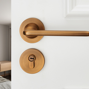 莱恒北欧门锁室内卧室房门锁套装黄古铜美式分体门锁静音新中式