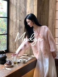 S.andro Madge折纸牡丹新中式国风真丝刺绣衬衫上衣女甜美防晒衫